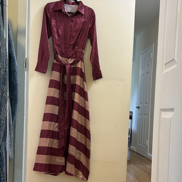 Dresses & Skirts - Striped Burgundy and Beige Maxi Dress*